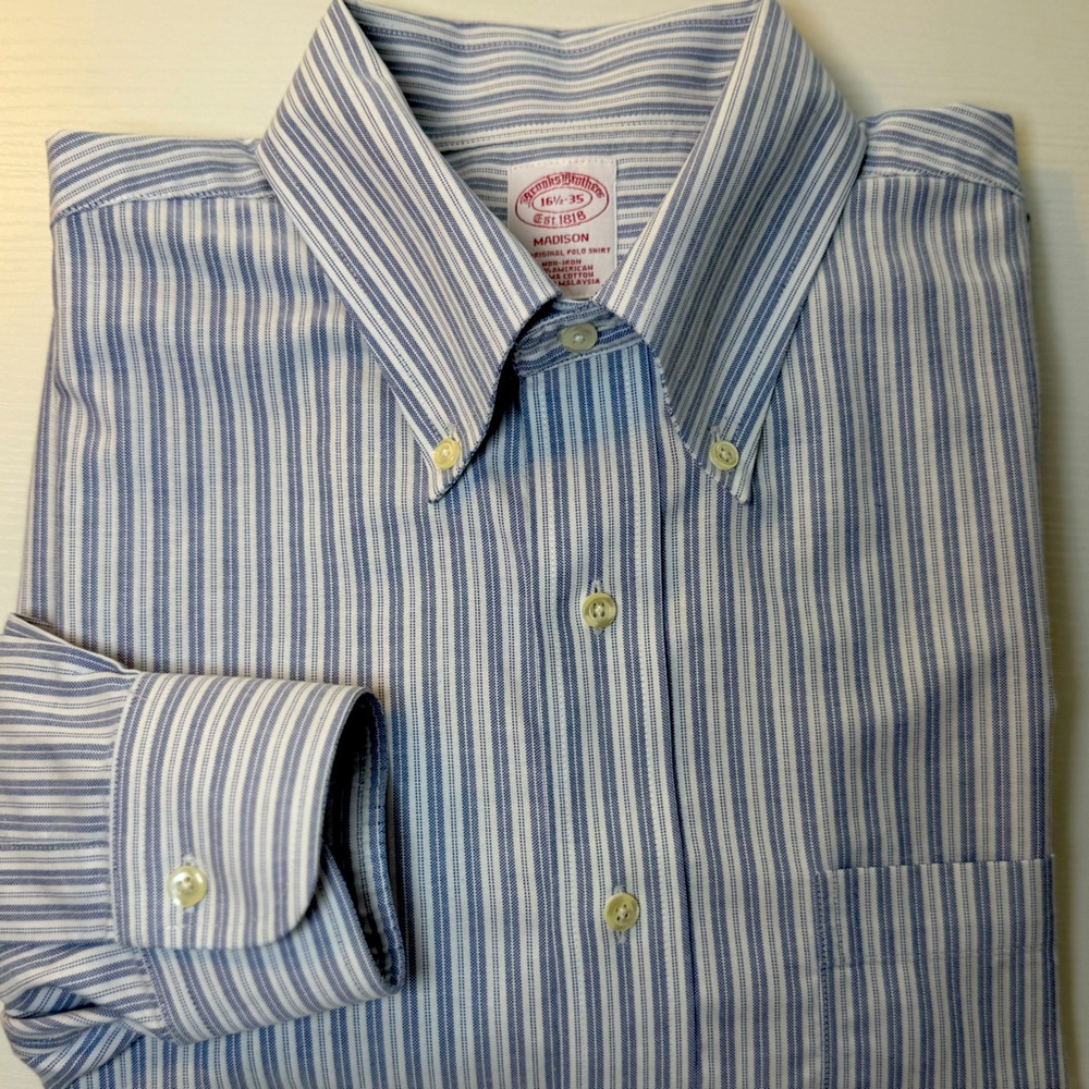 Brooks Brothers Blue‎ & White  Striped Men's Shirt 16 1/2 x 35. OBO